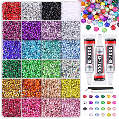 Rainbow Flatback Rhinestones for Crafting and 3PCS B7000 Glue (Set 1), 2 Boxes of 4500 PCS Resin Rhinestones Gems Charms for Bedazzling DIY Crafts Tumblers Shoes Fabric Clothing Nail Art