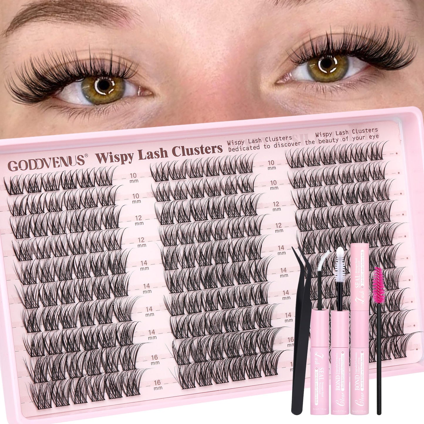 Goddvenus Brown Wispy Eye Lash Clusters Kit Natural Cluster Eyelash Extensions Kit False Eyelash Clusters Fluffy DIY Individual Lash Extensions Kit C Curl
