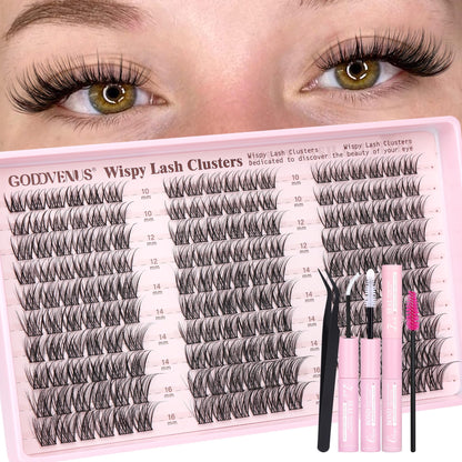 Goddvenus Brown Wispy Eye Lash Clusters Kit Natural Cluster Eyelash Extensions Kit False Eyelash Clusters Fluffy DIY Individual Lash Extensions Kit C Curl
