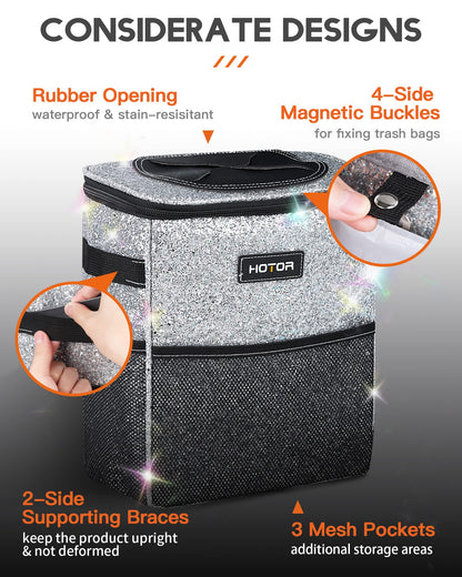 HOTOR Car Trash Can, Leakproof Car Organizer, 2-Gallon, Black