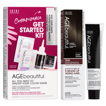 AGE beautiful Permanent Hair Color Cream, 100% Gray Coverage Hair Dye with Biotin Anti-Aging Formula for Fuller, Thicker Hair, Professional Salon Quality