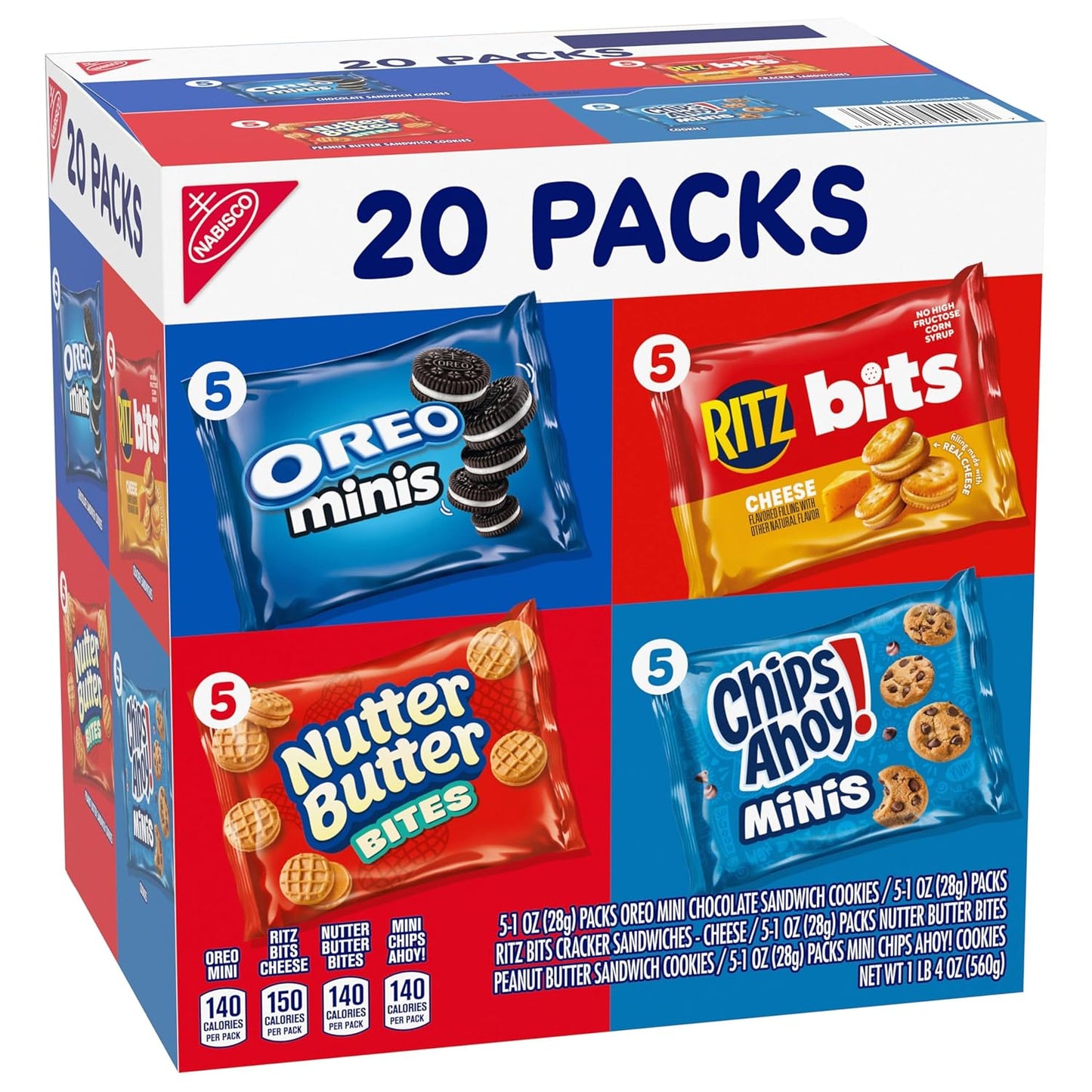 Nabisco, Classic Mix Variety Pack, Oreo Mini, Chips Ahoy! Mini, Nutter Butter Bites, Ritz Bits Cheese, 20 Snack Packs