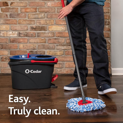 O-Cedar RinseClean Spin Mop & Bucket System + 2 Extra Mop Heads| Clean with Clean Water | Removes 99% of Bacteria