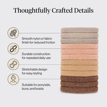 Kitsch Elastic Hair Ties No Damage | Stretchable Hair Bands - Neutral 12pcs