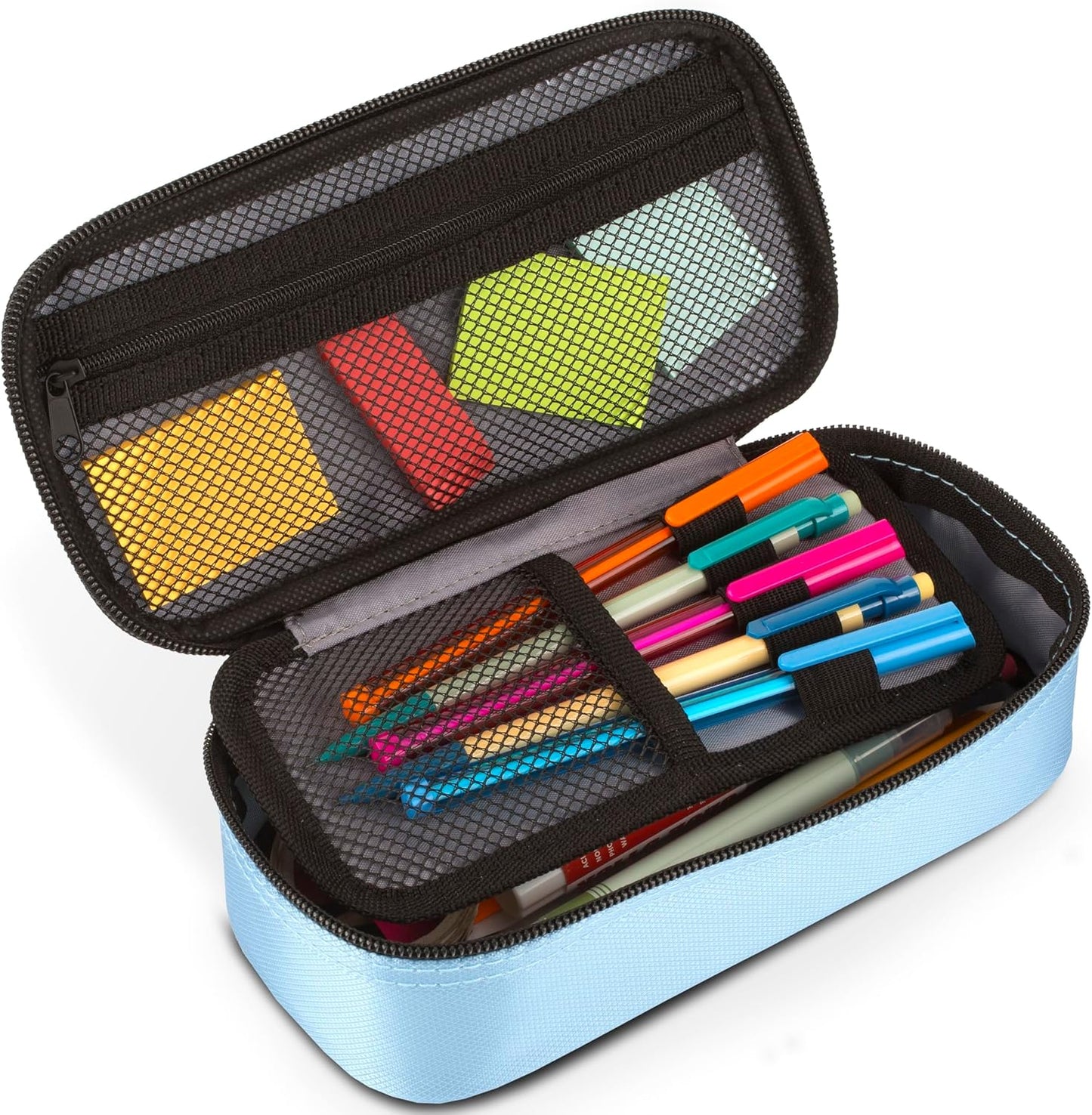 Five Star Pencil Pouch, Pen Case, High-Capacity Zipper Pouch, Storage Organizer for School Supplies Earbuds Chargers Cables Makeup, Blue/Denim (500212F-ECM)