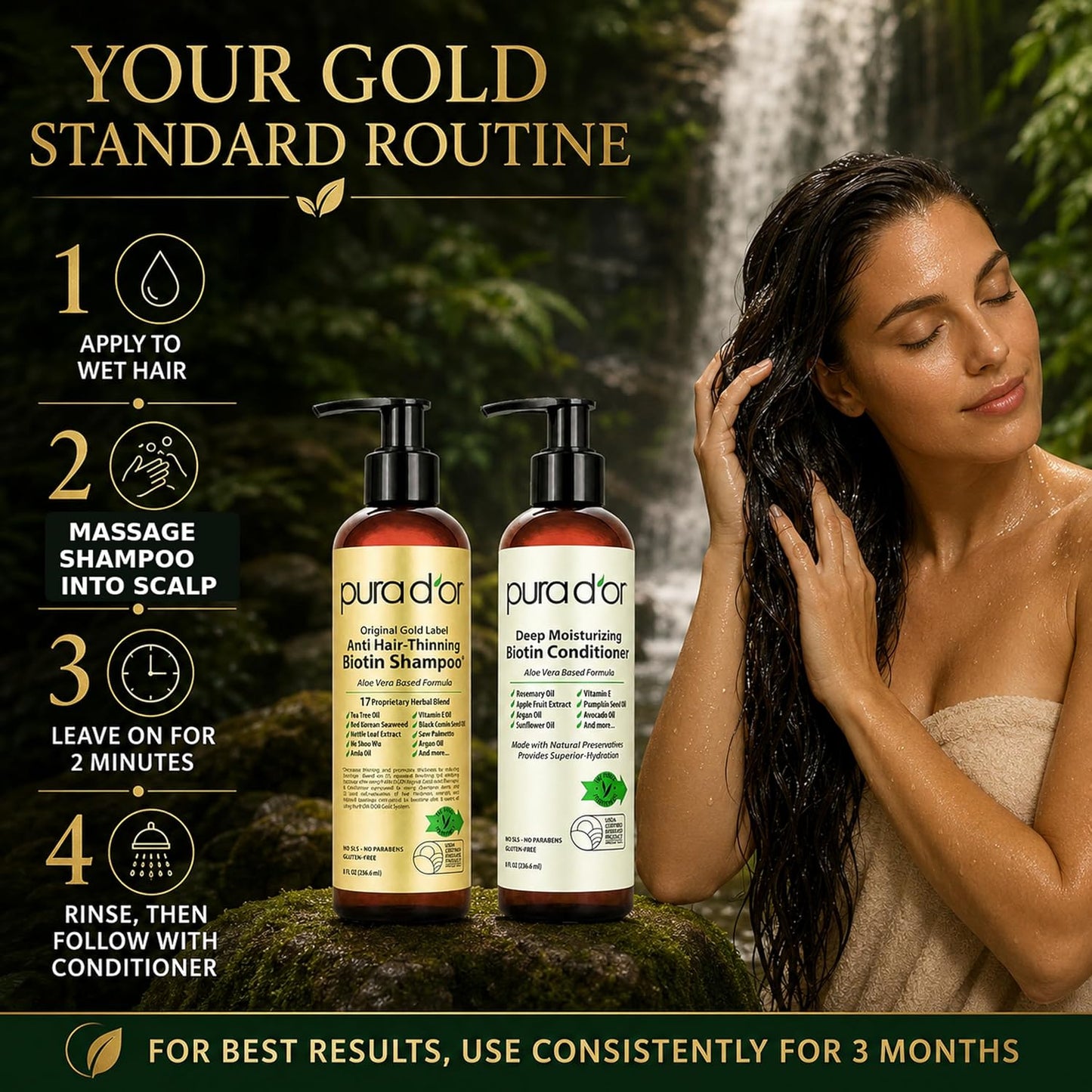PURA D'OR Deep Moisturizing Biotin Hair Regrwoth Conditioner Thickens, Softens, & Moisturizes Dry, Frizzy, Damaged Hair w/Argan Oil, Pumpkin, Rosemary, Honeysuckle, Vitamin E, Men & Women, 16oz