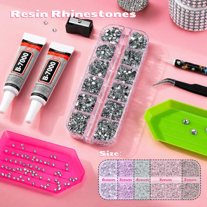 35000 Pcs Resin Jelly Rhinestones Kit, Multicolor 3mm Flatback Rhinestones with 4 Pcs B7000 Jewelry Glue & Tools, All-in-One Bedazzling Kit for DIY Arts & Crafts Gifts