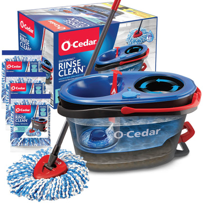 O-Cedar RinseClean Spin Mop & Bucket System + 2 Extra Mop Heads| Clean with Clean Water | Removes 99% of Bacteria