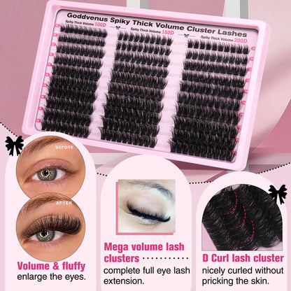 Goddvenus Brown Wispy Eye Lash Clusters Kit Natural Cluster Eyelash Extensions Kit False Eyelash Clusters Fluffy DIY Individual Lash Extensions Kit C Curl