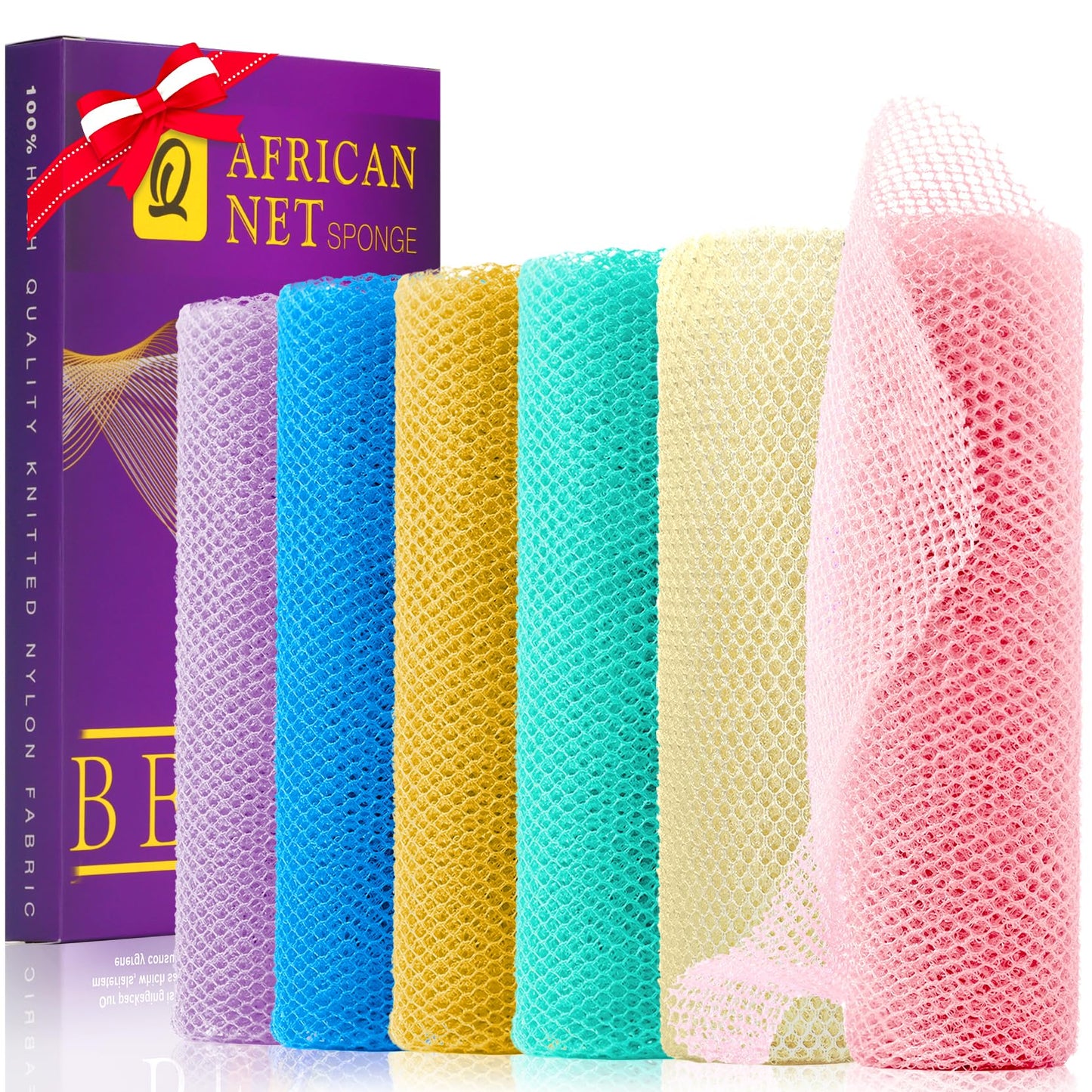 UJFQBH African Net Sponge Authenti, Exfoliating Body Scrubber for Back and Hard to Reach Areas, Gentle Daily Exfoliation for Deep Cleansing, Quick Drying Shower Essential, Aqua Grey 3 Pack