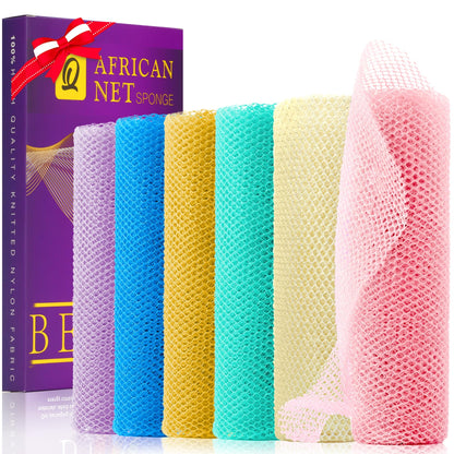 UJFQBH African Net Sponge Authenti, Exfoliating Body Scrubber for Back and Hard to Reach Areas, Gentle Daily Exfoliation for Deep Cleansing, Quick Drying Shower Essential, Aqua Grey 3 Pack