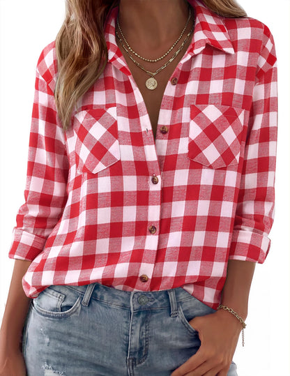 Zeagoo Womens Flannel Shirts Long Sleeve Button Down Casual Fall Plaid Top