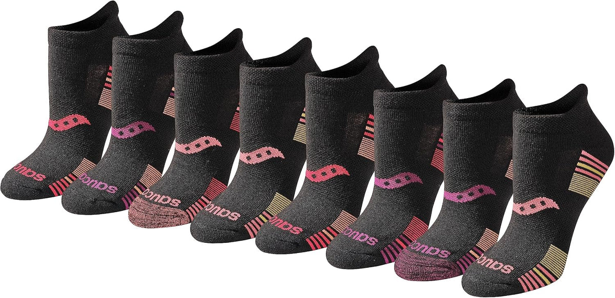 Saucony Women's RunDry Performance Heel Tab Athletic Socks, Available in S-L (8, 16, 24 Pairs)