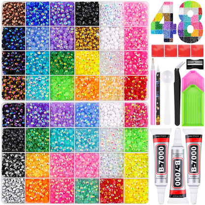Rainbow Flatback Rhinestones for Crafting and 3PCS B7000 Glue (Set 1), 2 Boxes of 4500 PCS Resin Rhinestones Gems Charms for Bedazzling DIY Crafts Tumblers Shoes Fabric Clothing Nail Art