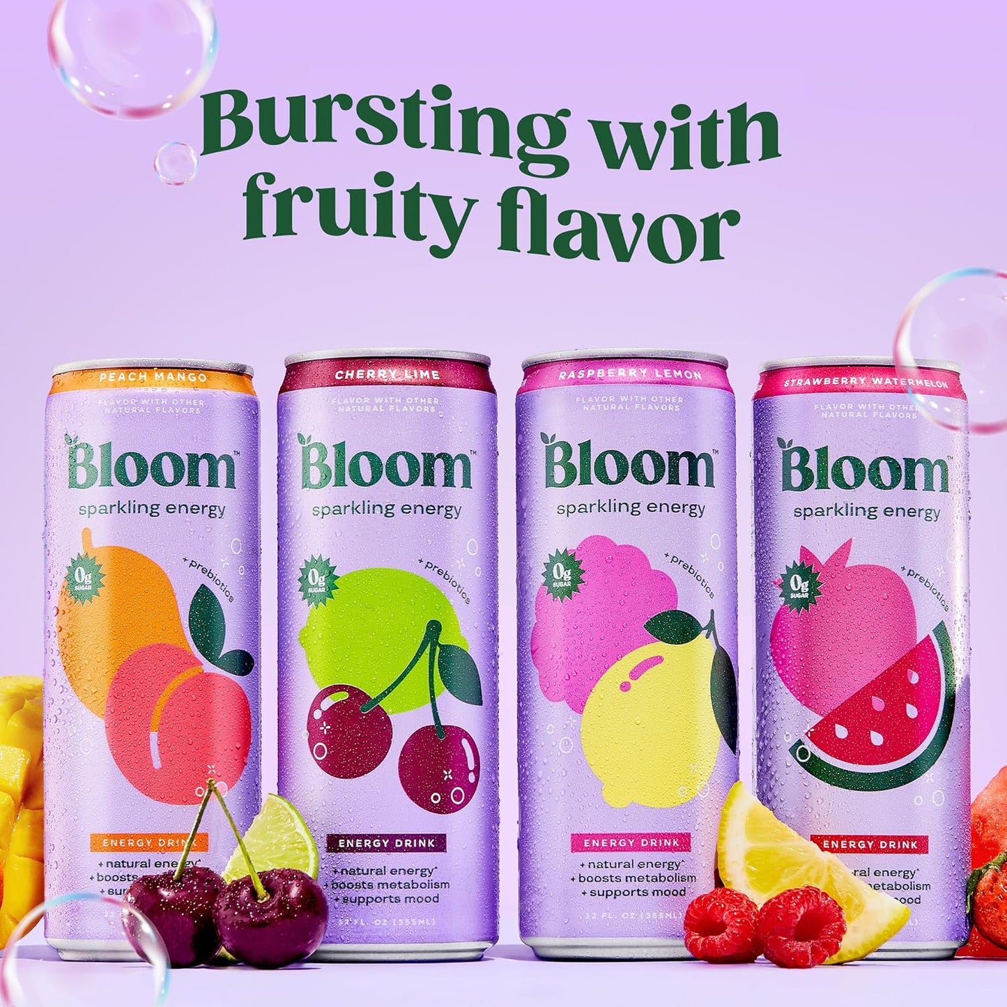 Bloom Nutrition Zero Sugar Energy Drink, Apple Crisp, 12oz 12pk