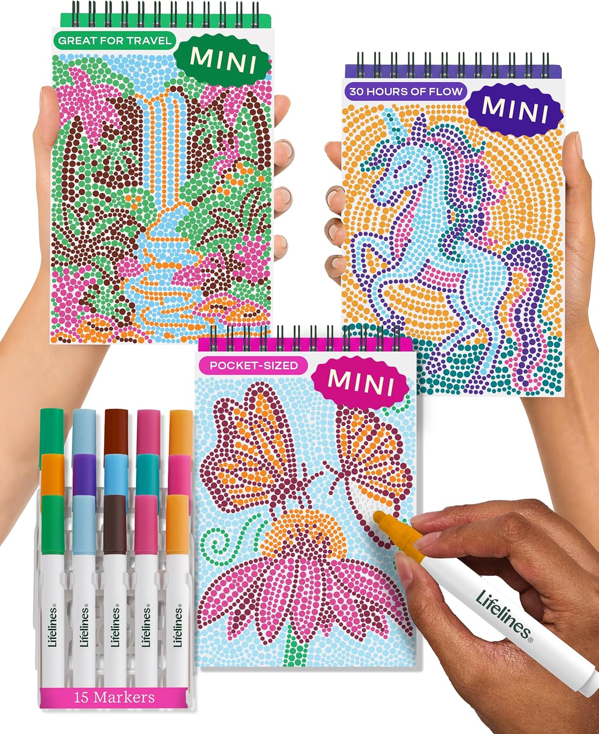 Lifelines FlowArt Mini Activity Pads, 3-Pack, Dot-by-Letter Coloring Books