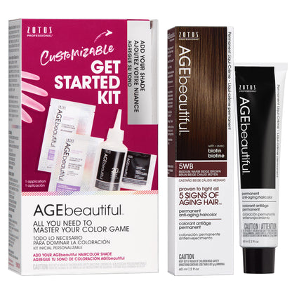 AGE beautiful Permanent Hair Color Cream, 100% Gray Coverage Hair Dye with Biotin Anti-Aging Formula for Fuller, Thicker Hair, Professional Salon Quality