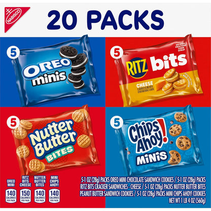 Nabisco, Classic Mix Variety Pack, Oreo Mini, Chips Ahoy! Mini, Nutter Butter Bites, Ritz Bits Cheese, 20 Snack Packs