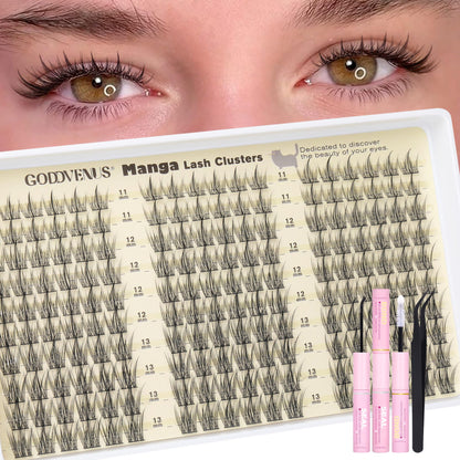 Goddvenus Brown Wispy Eye Lash Clusters Kit Natural Cluster Eyelash Extensions Kit False Eyelash Clusters Fluffy DIY Individual Lash Extensions Kit C Curl