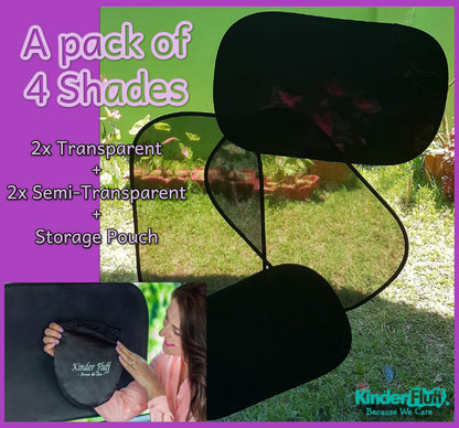 Car Window Shades - Certified 99.79% UVA & 99.95% UVB sun protection. Award winning car sun shade for side windows. 4 Pack (2 Transparency options) 20" x 12" -window shade for car baby by Kinder Fluff