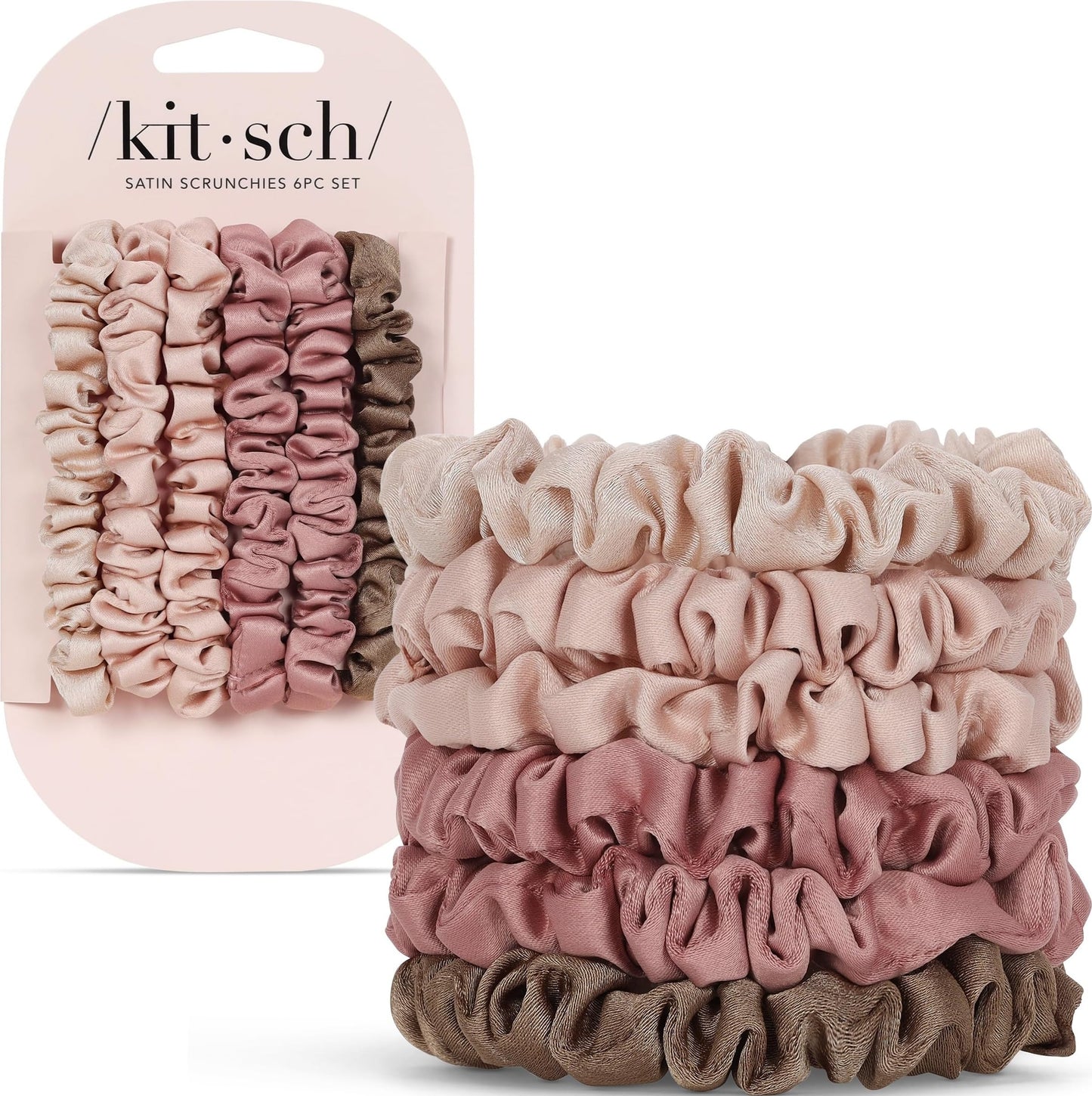 Kitsch Ultra-Petite Satin Scrunchies for Women - Eucalyptus, 6pcs