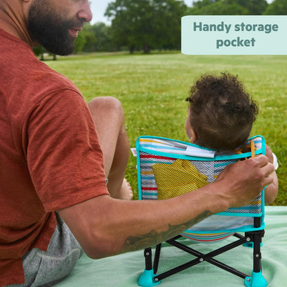 Bright Starts Pop 'N Sit Portable Booster, Indoor/Outdoor Use, Floor Seat with Feeding Tray, Teal, 6 Mos - 3 Yrs