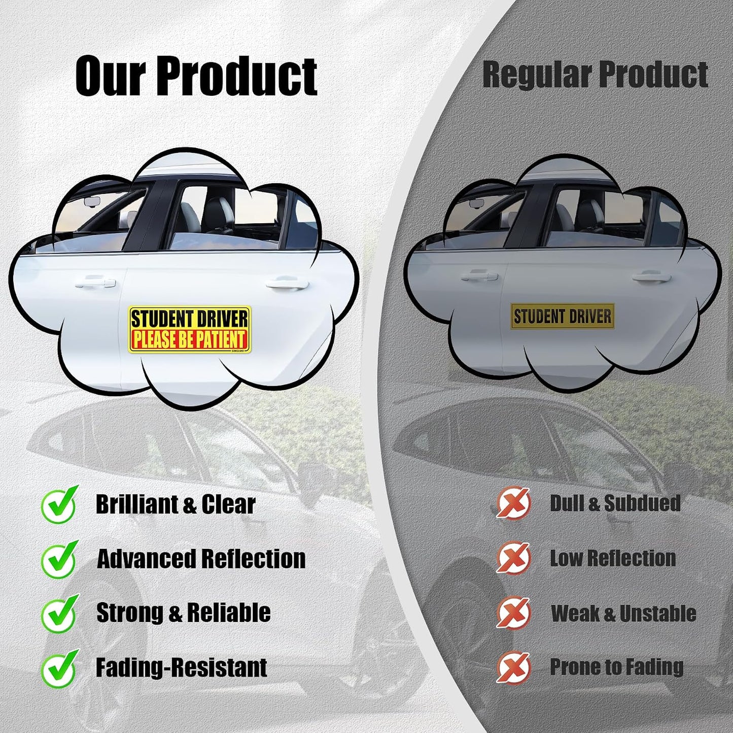 SINGARO Student Driver Magnet for Car - Please Be Patient, 3Pcs Magnetic Reflective Novice Sticker, New Driver Decal, Removable Exterior Car Accessories