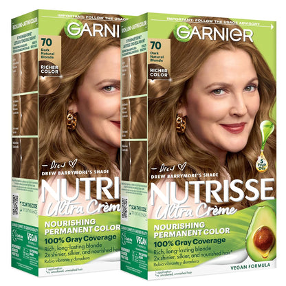 Garnier Nutrisse Ultra Crème Hair Color, Permanent Hair Dye with 100% Gray Coverage, Vegan & Cruelty-Free, 33 Darkest Golden Brown (Caramel Fudge), 1 Count