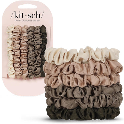 Kitsch Ultra-Petite Satin Scrunchies for Women - Eucalyptus, 6pcs