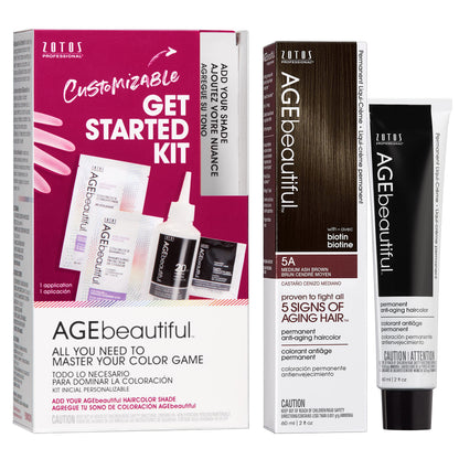 AGE beautiful Permanent Hair Color Cream, 100% Gray Coverage Hair Dye with Biotin Anti-Aging Formula for Fuller, Thicker Hair, Professional Salon Quality