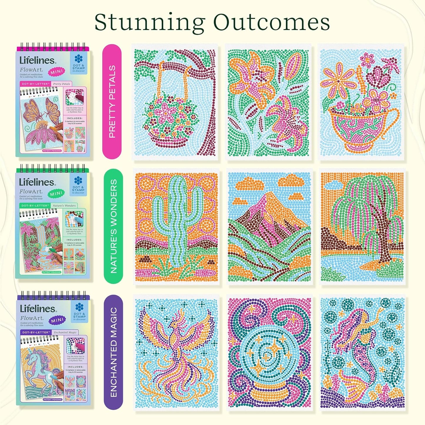 Lifelines FlowArt Mini Activity Pads, 3-Pack, Dot-by-Letter Coloring Books