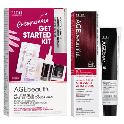 AGE beautiful Permanent Hair Color Cream, 100% Gray Coverage Hair Dye with Biotin Anti-Aging Formula for Fuller, Thicker Hair, Professional Salon Quality