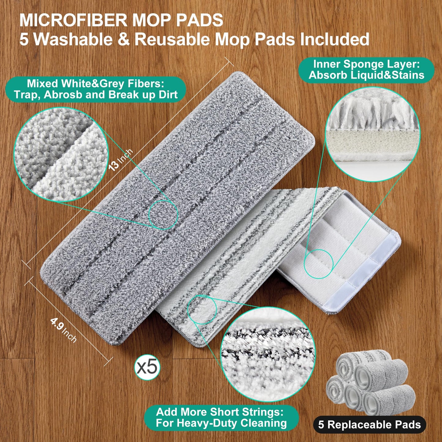 JOYMOOP Wall Mop and Bucket Set, Hands-Free Flat Floor Mop with 3 Washable Microfiber Pads, Wet and Dry Use, Ideal for Home and Commercial Floor Cleaning