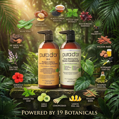 PURA D'OR Deep Moisturizing Biotin Hair Regrwoth Conditioner Thickens, Softens, & Moisturizes Dry, Frizzy, Damaged Hair w/Argan Oil, Pumpkin, Rosemary, Honeysuckle, Vitamin E, Men & Women, 16oz