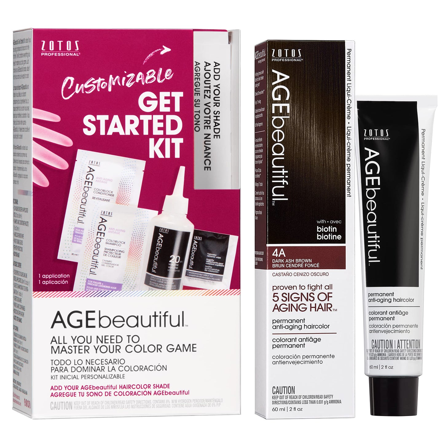 AGE beautiful Permanent Hair Color Cream, 100% Gray Coverage Hair Dye with Biotin Anti-Aging Formula for Fuller, Thicker Hair, Professional Salon Quality