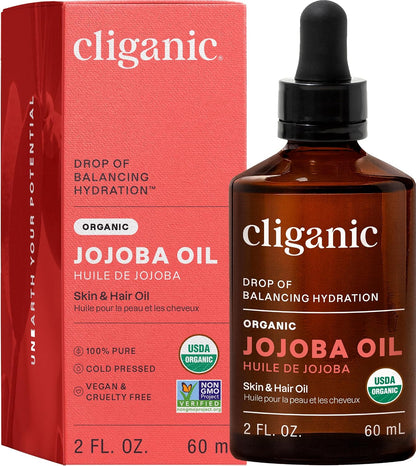 Cliganic Organic Jojoba Oil, 100% Pure Cold Pressed for Face & Hair, 4oz