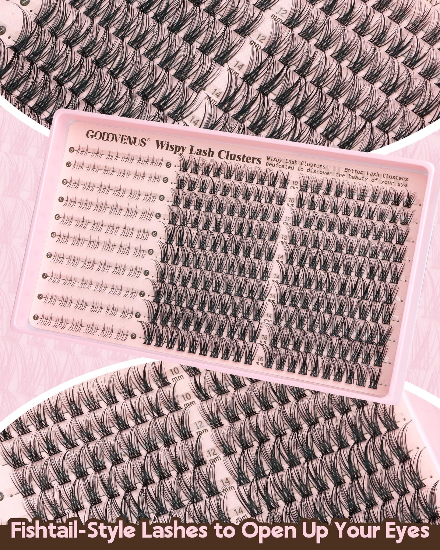 Goddvenus Brown Wispy Eye Lash Clusters Kit Natural Cluster Eyelash Extensions Kit False Eyelash Clusters Fluffy DIY Individual Lash Extensions Kit C Curl