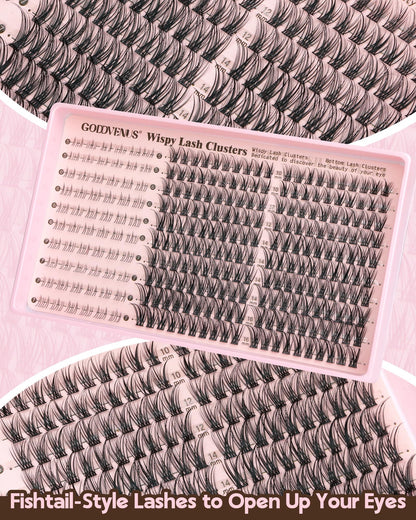 Goddvenus Brown Wispy Eye Lash Clusters Kit Natural Cluster Eyelash Extensions Kit False Eyelash Clusters Fluffy DIY Individual Lash Extensions Kit C Curl