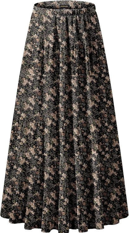 NASHALYLY Women's Chiffon Elastic High Waist Pleated A-Line Maxi Skirts