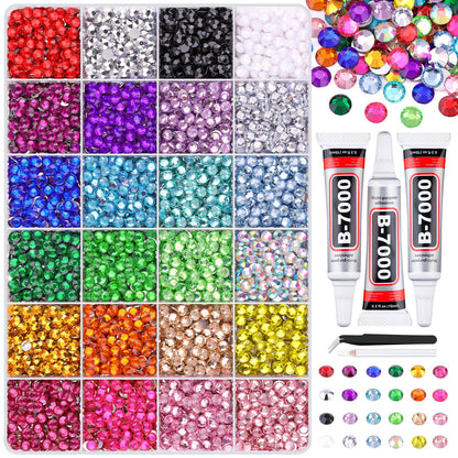Rainbow Flatback Rhinestones for Crafting and 3PCS B7000 Glue (Set 1), 2 Boxes of 4500 PCS Resin Rhinestones Gems Charms for Bedazzling DIY Crafts Tumblers Shoes Fabric Clothing Nail Art