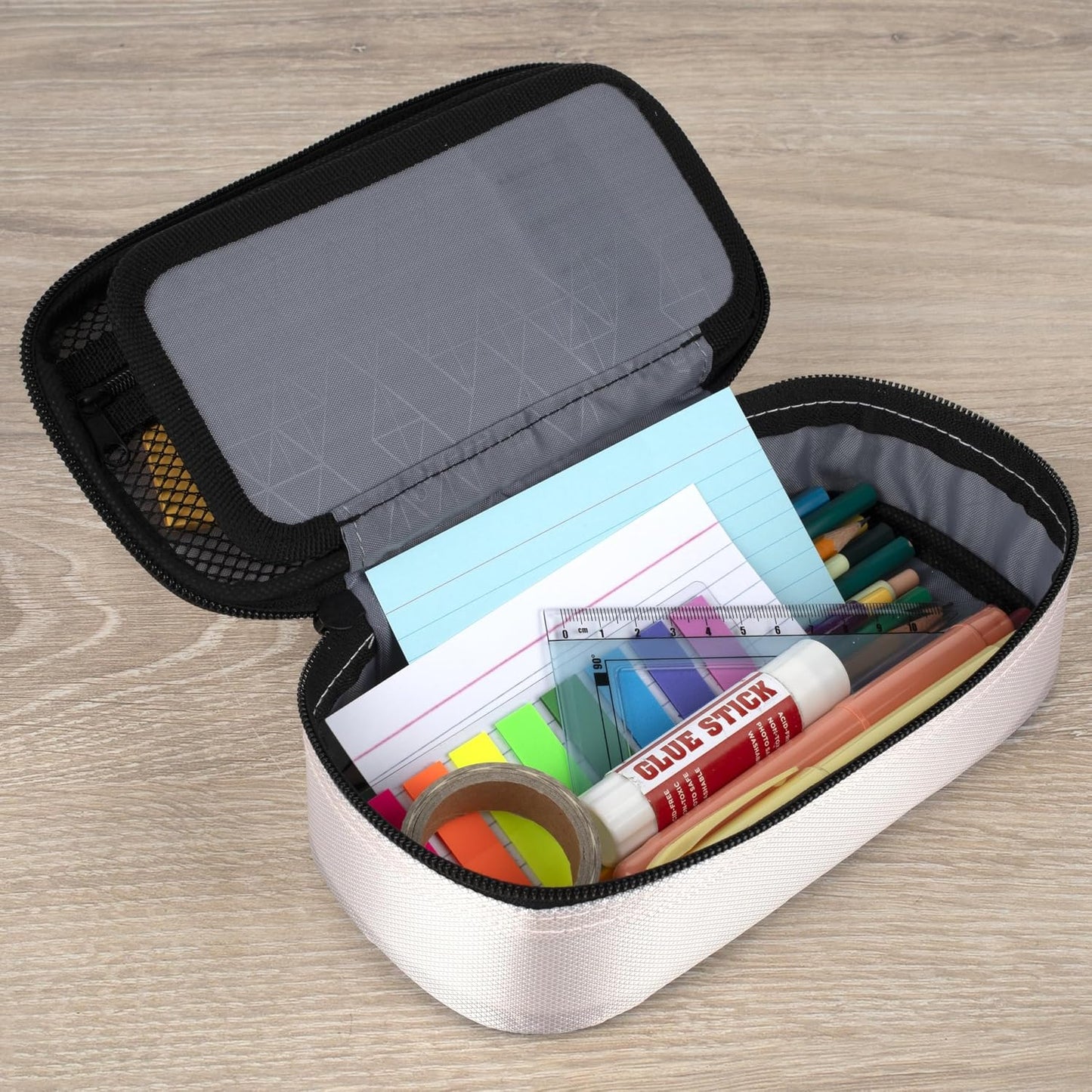 Five Star Pencil Pouch, Pen Case, High-Capacity Zipper Pouch, Storage Organizer for School Supplies Earbuds Chargers Cables Makeup, Blue/Denim (500212F-ECM)