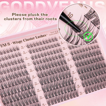 Goddvenus Brown Wispy Eye Lash Clusters Kit Natural Cluster Eyelash Extensions Kit False Eyelash Clusters Fluffy DIY Individual Lash Extensions Kit C Curl
