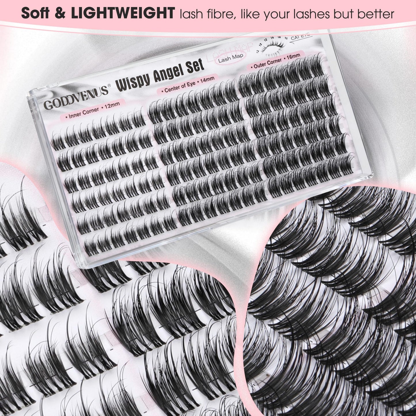 Goddvenus Brown Wispy Eye Lash Clusters Kit Natural Cluster Eyelash Extensions Kit False Eyelash Clusters Fluffy DIY Individual Lash Extensions Kit C Curl