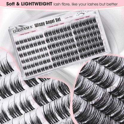 Goddvenus Brown Wispy Eye Lash Clusters Kit Natural Cluster Eyelash Extensions Kit False Eyelash Clusters Fluffy DIY Individual Lash Extensions Kit C Curl