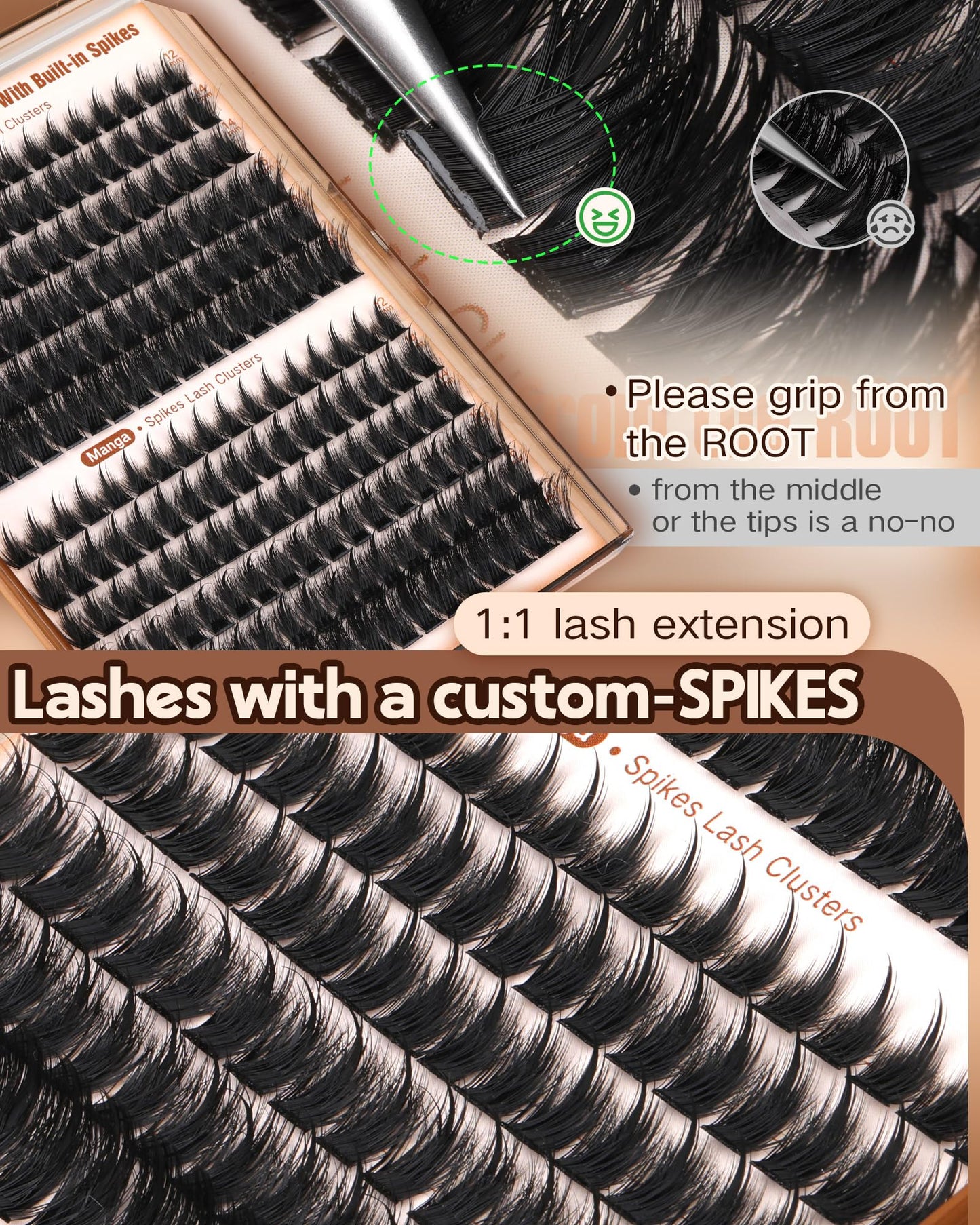 Goddvenus Pre-made Spikes Lash Clusters Wispy Manga Eyelash Clusters