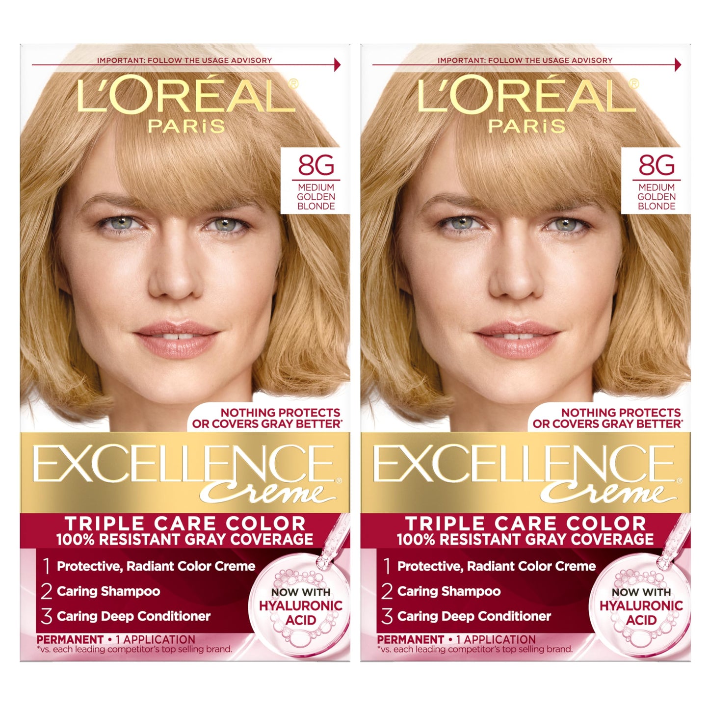 L'Oreal Paris Excellence Crème Permanent Hair Dye, Triple Care Hair Color with Hyaluronic Acid for 100% Gray Coverage, 4 Dark Brown, 1 Kit (Packaging May Vary)