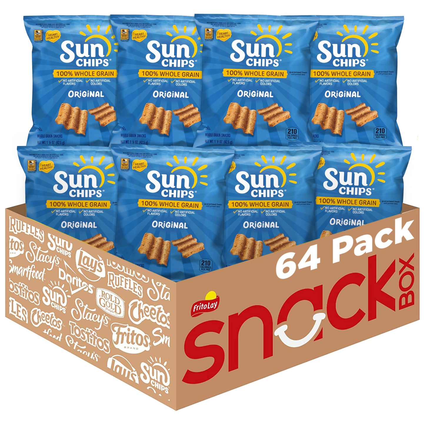 SunChips 100% Whole Grain Chips, Variety Pack, 1 oz Bags, Pack of 40, No Artificial Flavors, Colors