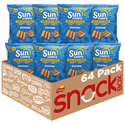 SunChips 100% Whole Grain Chips, Variety Pack, 1 oz Bags, Pack of 40, No Artificial Flavors, Colors