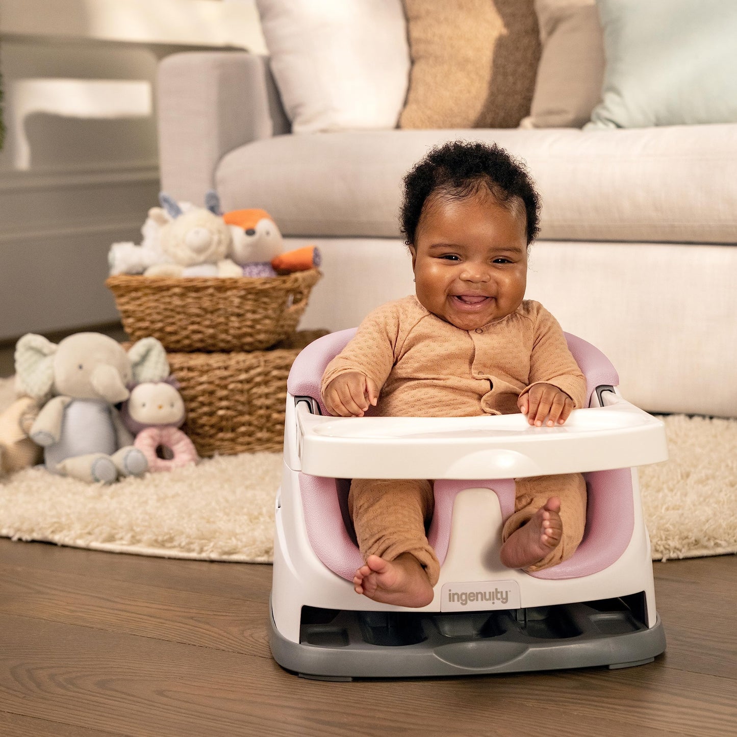 Ingenuity Baby Base 2-in-1 Booster Feeding and Floor Seat with Self-Storing Tray - Cashmere