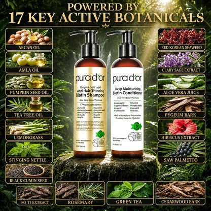 PURA D'OR Deep Moisturizing Biotin Hair Regrwoth Conditioner Thickens, Softens, & Moisturizes Dry, Frizzy, Damaged Hair w/Argan Oil, Pumpkin, Rosemary, Honeysuckle, Vitamin E, Men & Women, 16oz